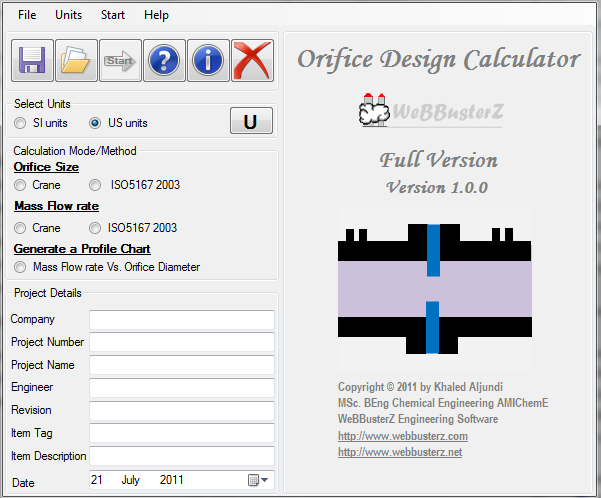 Click to view Orifice Design Calculator 1.0 screenshot